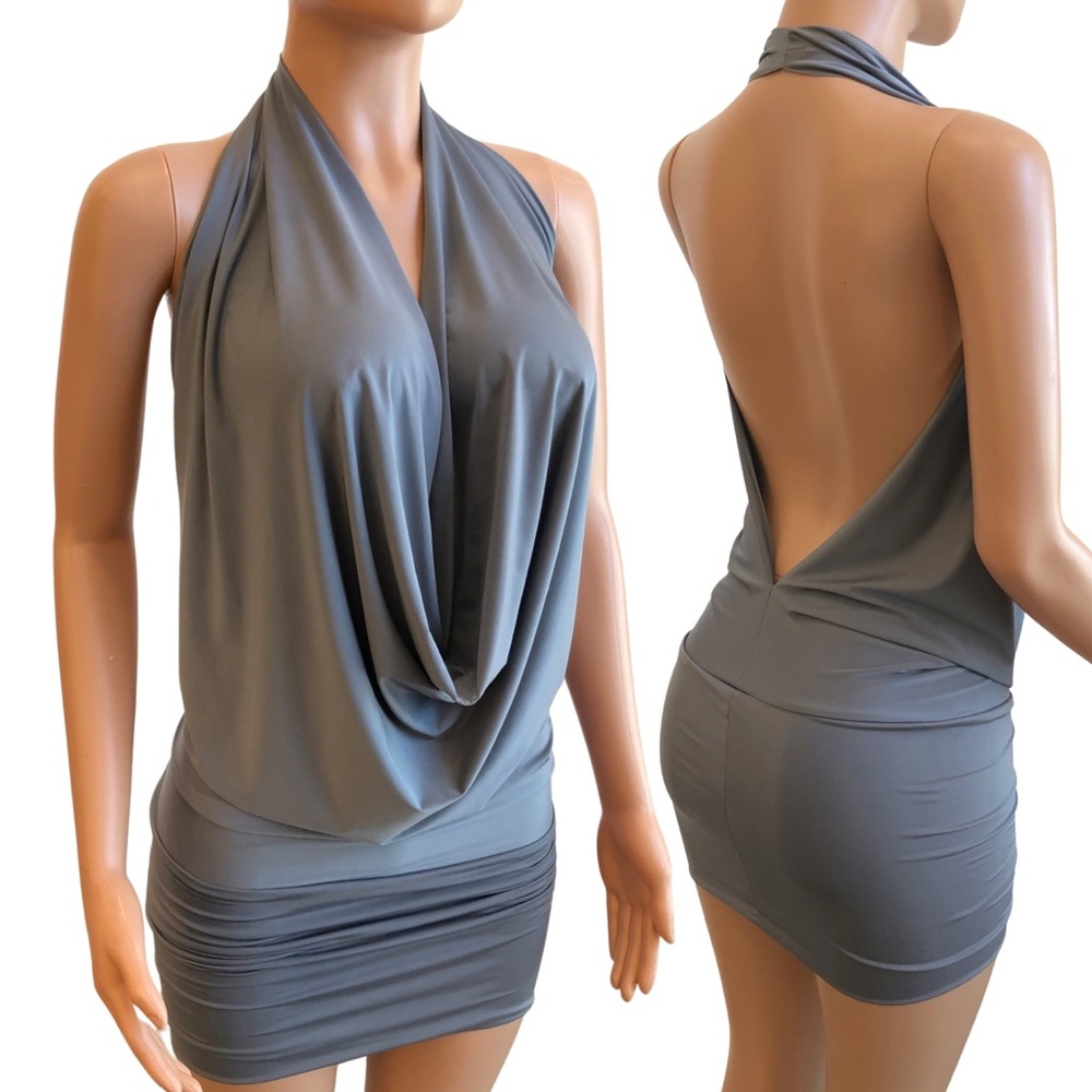 Ivory White Backless Drape Cowl Halter Sexy Top - Made-In-USA - Picture 9 of 16